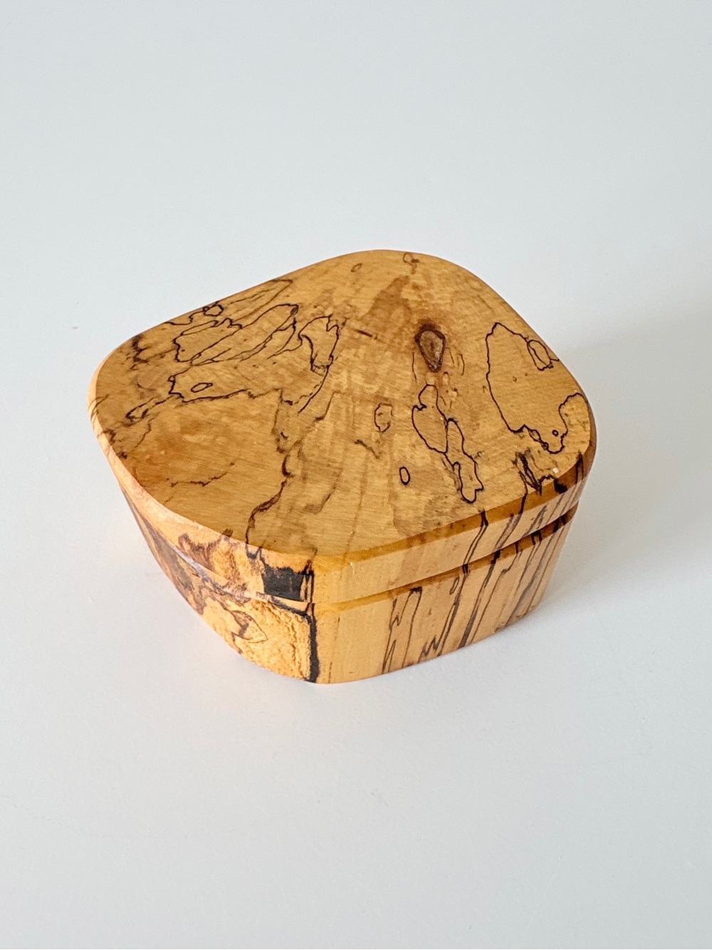 Artist Signed Hand Carved Spalted Wood Jewelry Box Trinket Box Swivel Lid